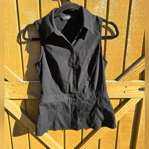 Black Sleeveless Button-Up Blouse